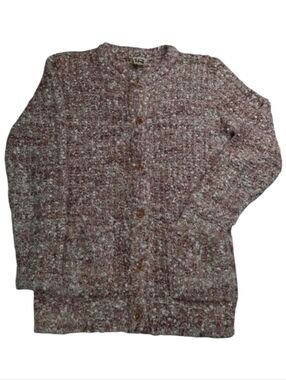 Vintage IQ Mauve Marled Fuzzy Nubby Button Down Sweater Knit Cardigan SZ M